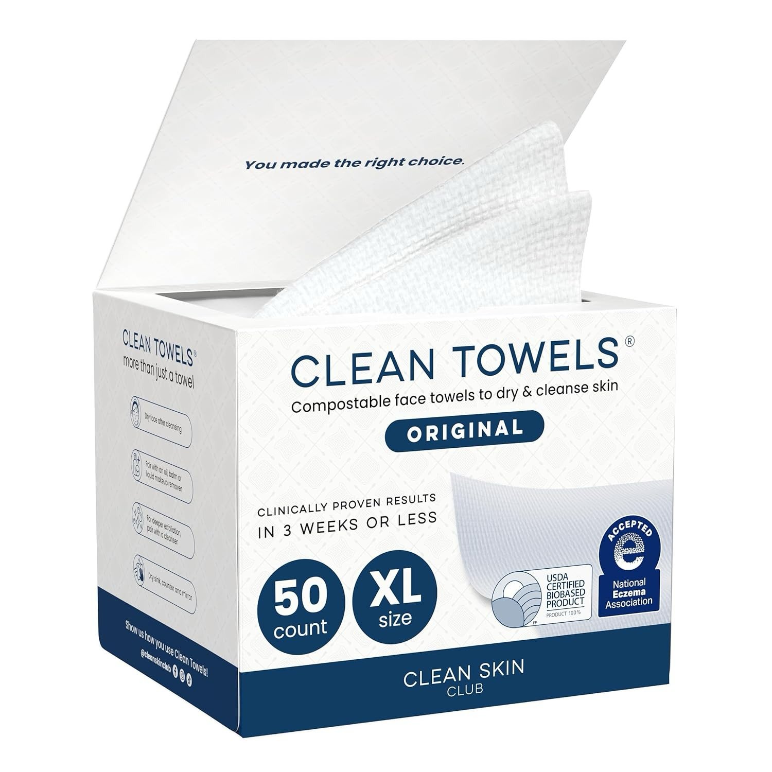 Clean Skin Club Clean Towels XL Disposable Face Towel 50 Count